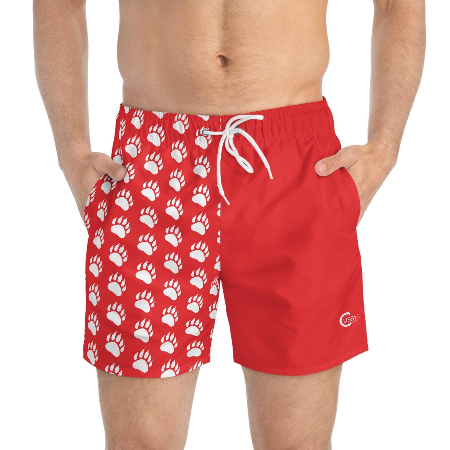 Paw Print Swim Trunks- Red