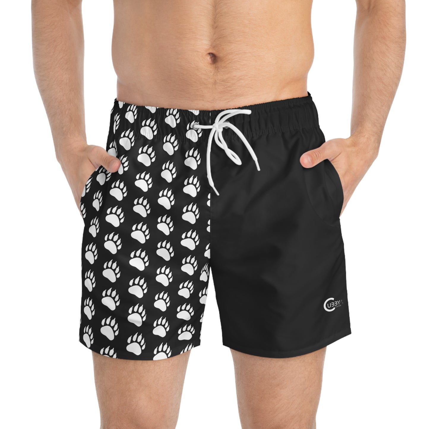 Paw Print Swim Trunks- Black