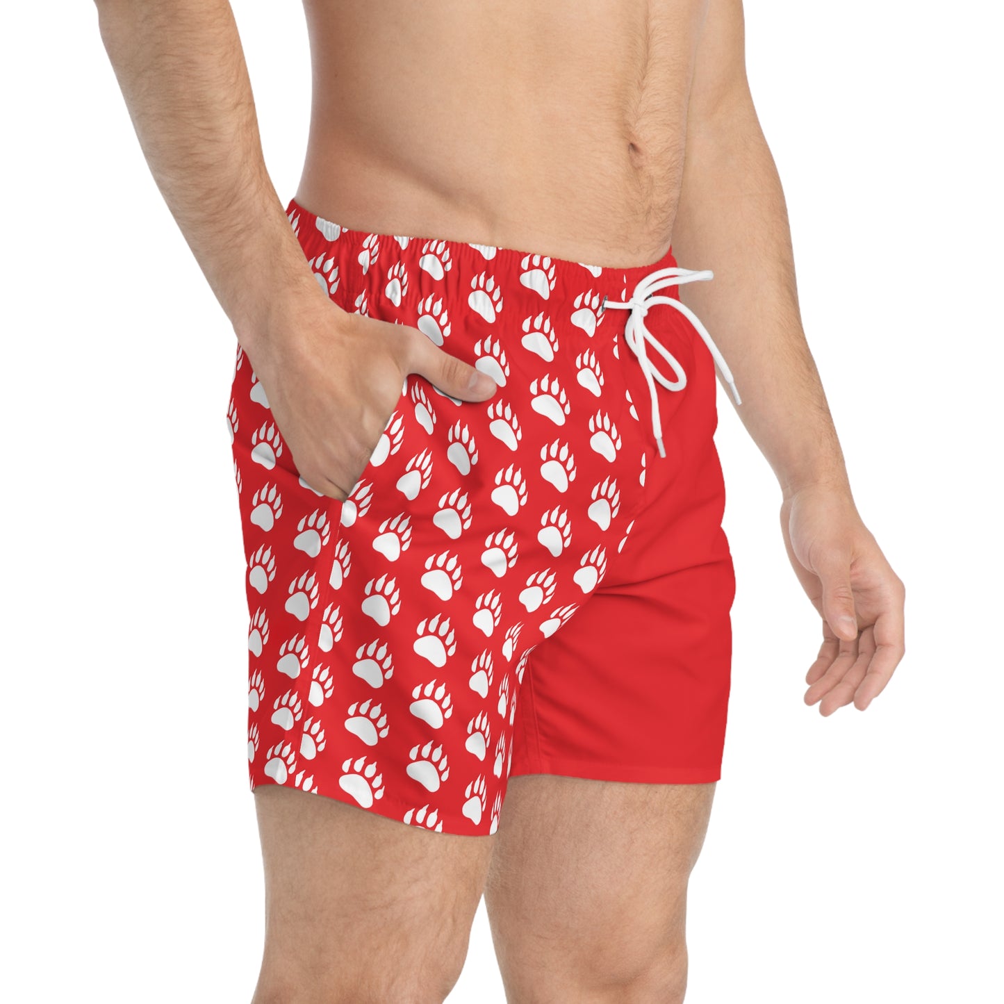 Paw Print Swim Trunks- Red