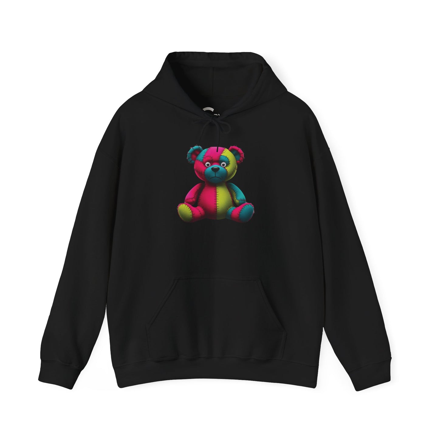 Patchwork Bear Hoodie- Cozy & Stylish Sweatshirt