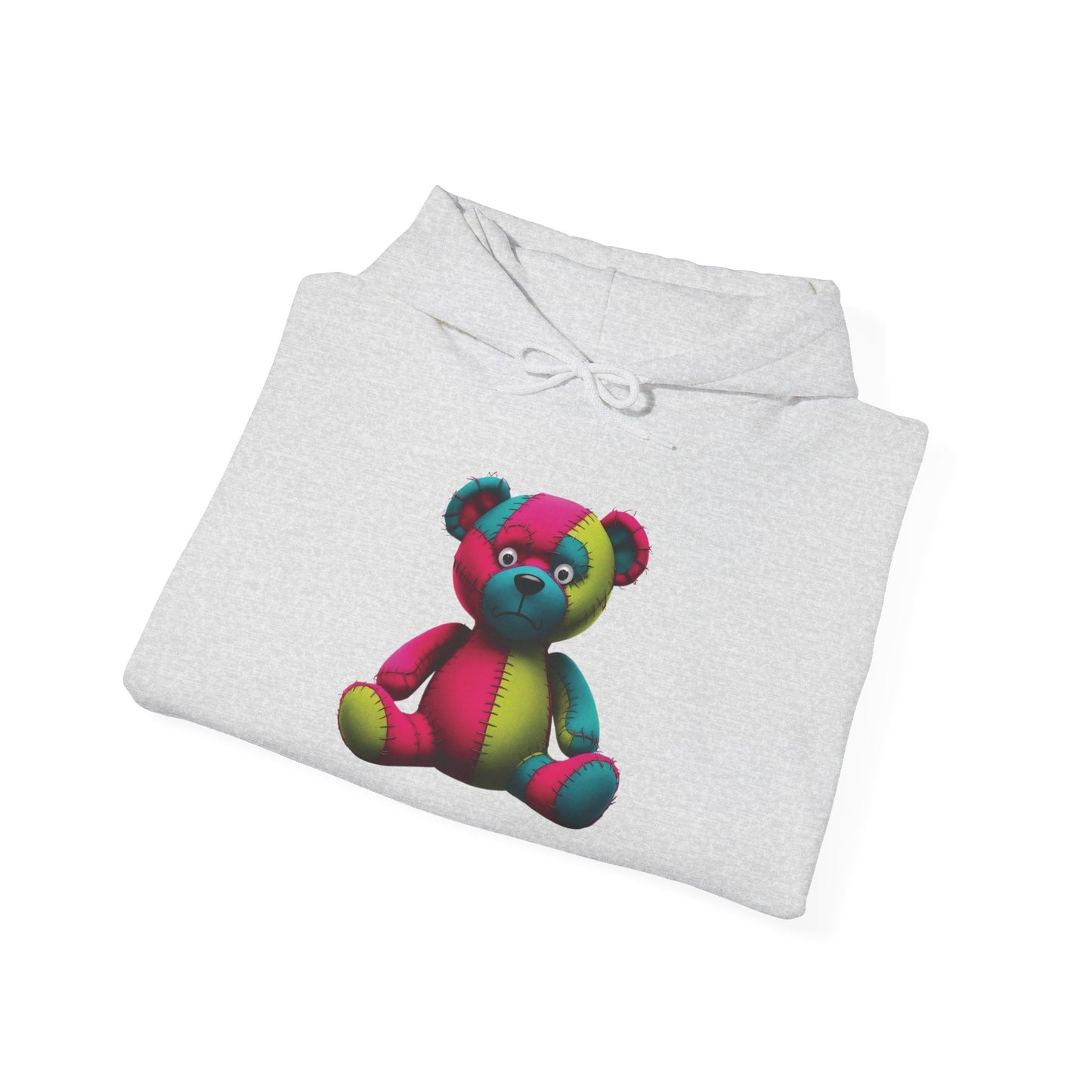 Patchwork Bear Hoodie- Cozy & Stylish Sweatshirt